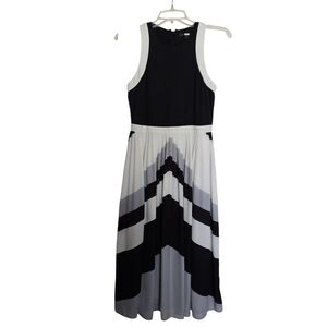 Banana Republic Chevron Pleated Black Gray and White Sleeveless Midi Dress